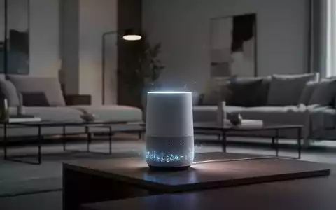 A modern smart speaker device with a subtle glowing light, set in a clean, contemporary living room environment. - Foto: über boerse-global.de