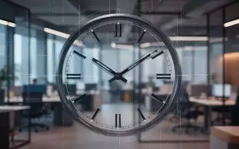 Eine Uhr mit unscharfen Zeigern, die Flexibilität symbolisieren, überlagert von digitalen Linien in einem modernen Büro. - Foto: über boerse-global.de