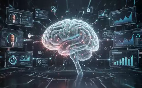 A glowing, abstract digital brain connecting to multiple screens, symbolizing advanced AI personal assistant features and financial integration. - Foto: über boerse-global.de