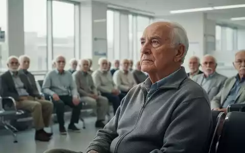 Eine Gruppe älterer Männer sitzt in einem hellen, modernen Wartezimmer eines Krankenhauses, einer davon nachdenklich. - Foto: über boerse-global.de
