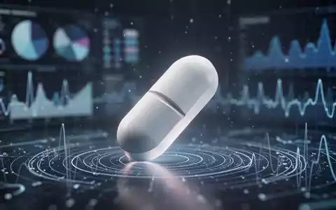 Eine schwebende, leuchtende Pille vor einem Hintergrund aus verschwommenen, futuristischen Datenvisualisierungen, die medizinischen Fortschritt symbolisieren. - Foto: über boerse-global.de