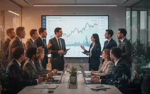 Eine Gruppe von Geschäftsleuten bespricht Finanzdaten in einem modernen Büro, symbolisierend Mitarbeiterbeteiligung und Vermögensbildung. - Foto: über boerse-global.de