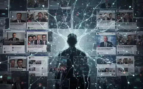 A glowing neural network symbolizing AI's impact on media, overlaid on fragmented digital news feeds and social media interfaces. - Foto: über boerse-global.de