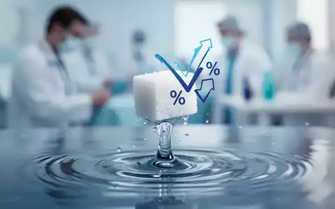 Eine Nahaufnahme eines schmelzenden Zuckerwürfels, der in einem Wassertropfen zerfließt, mit einem kleinen Prozentzeichen und einem Abwärtspfeil. - Foto: über boerse-global.de