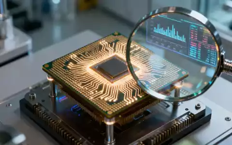 Nahaufnahme eines Mikrochips oder einer Halbleiterplatte mit komplexen Schaltkreisen und leichten Reflexionen. - Foto: über boerse-global.de