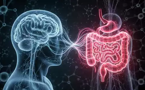 Eine stilisierte Darstellung der Darm-Hirn-Achse, die das Gehirn und den Darm durch leuchtende neuronale Verbindungen miteinander verbindet. - Foto: über boerse-global.de