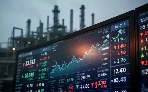 Nahaufnahme eines modernen Börsentickers mit Finanzdaten und einer Fabrik im Hintergrund. - Foto: über boerse-global.de