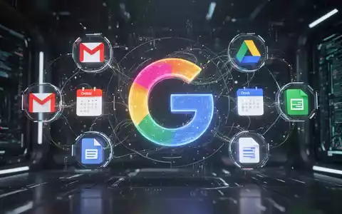 A glowing, abstract representation of Google's Gemini Spark AI, integrating various Google Workspace applications with interconnected lines. - Foto: über boerse-global.de