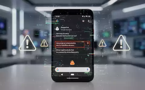 A close-up of a Google Pixel smartphone screen showing error messages and glitching user interface elements, with a blurred tech background. - Foto: über boerse-global.de