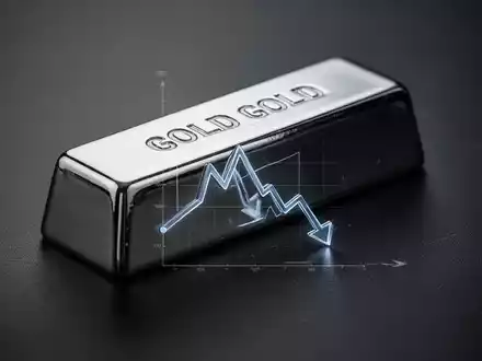 Ein polierter Platinbarren spiegelt einen absteigenden Trendgrafen wider, auf dunklem Hintergrund. - Foto: über boerse-global.de