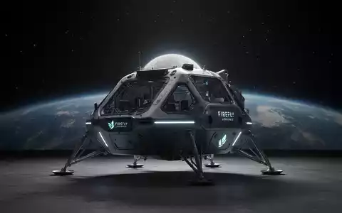 Ein schlankes, futuristisches Mondlandemodell vor einem dunklen Sternenhintergrund mit einem fernen Erdaufgang. - Foto: über boerse-global.de