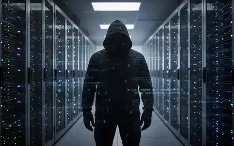 A shadowy figure in a server room, silhouetted against glowing server racks, symbolizing the hidden threats of Shadow AI. - Foto: über boerse-global.de