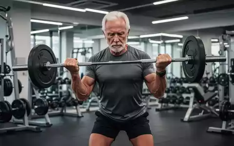 Ein durchtrainierter älterer Mann (60er) hebt Hanteln in einem modernen Fitnessstudio, konzentriert und mit guter Haltung. - Foto: über boerse-global.de