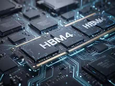 Close-up of advanced HBM4 memory modules and AI chips on a circuit board, glowing with blue light, symbolizing technological innovation. - Foto: über boerse-global.de