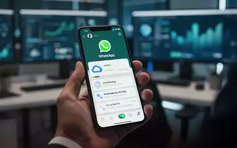 A close-up of a smartphone screen showing the WhatsApp application with new features, including a green online dot and backup settings. - Foto: über boerse-global.de