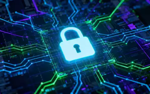 Ein stilisiertes, leuchtendes Vorhängeschloss-Symbol über einem komplexen digitalen Netzwerk, das Cybersicherheit darstellt. - Foto: über boerse-global.de