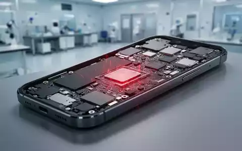 Ein zerlegtes Smartphone, das interne Komponenten mit einem subtilen roten Glühen zeigt, vor einem unscharfen High-Tech-Hintergrund. - Foto: über boerse-global.de