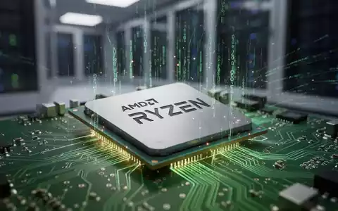 Close-up of an AMD Ryzen CPU chip on a circuit board, with digital light effects symbolizing data encryption. - Foto: über boerse-global.de