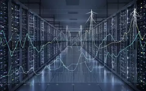A vast data center at night, with glowing server racks and subtle digital overlays representing energy consumption and power grids. - Foto: über boerse-global.de