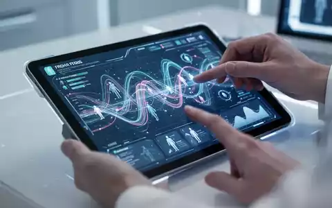 Eine Hand interagiert mit einer digitalen Schnittstelle auf einem Tablet, die Daten und Navigationswerkzeuge für digitale Gesundheitsdienste anzeigt. - Foto: über boerse-global.de