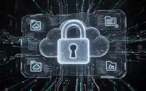 A glowing digital padlock icon superimposed over a futuristic interface with file icons and data streams, symbolizing cloud security risks. - Foto: über boerse-global.de