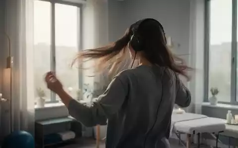 Eine Person mit Kopfhörern von hinten, die sich sanft im Takt der Musik bewegt, in einem therapeutischen Raum. - Foto: über boerse-global.de