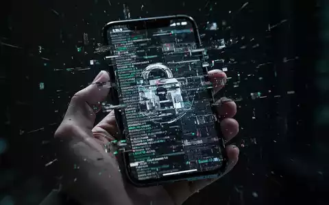 Eine Hand hält ein Smartphone mit einem verzerrten, glitchenden Bildschirm, der digitale Betrug und KI-Angriffe symbolisiert. - Foto: über boerse-global.de
