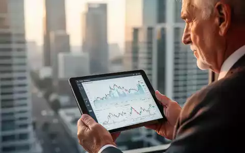 Eine nachdenkliche ältere Person betrachtet Finanzdiagramme auf einem Tablet, mit Stadtarchitektur im Hintergrund. - Foto: über boerse-global.de