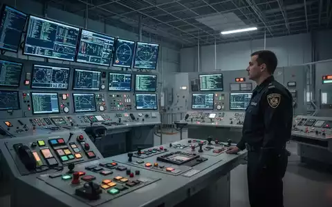 Innenansicht eines modernen Kernkraftwerks mit Überwachungssystemen und einem Sicherheitspersonal in Uniform. - Foto: über boerse-global.de