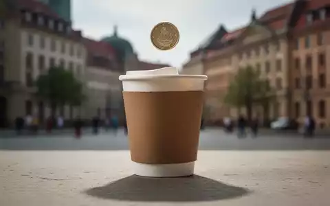 Ein Einweg-Kaffeebecher mit dem Schatten einer fallenden Münze, vor einem unscharfen städtischen Hintergrund Potsdams. - Foto: über boerse-global.de