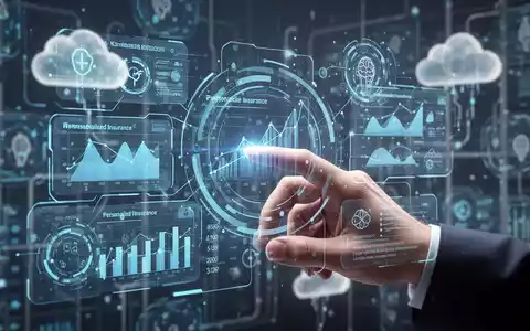 A stylized hand interacts with a holographic interface showing health data and personalized insurance information, with abstract tech in the background. - Foto: über boerse-global.de