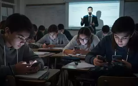 Schüler in einem Klassenzimmer, einige nutzen heimlich Smartphones, andere versuchen, sich auf den Lehrer zu konzentrieren. - Foto: über boerse-global.de