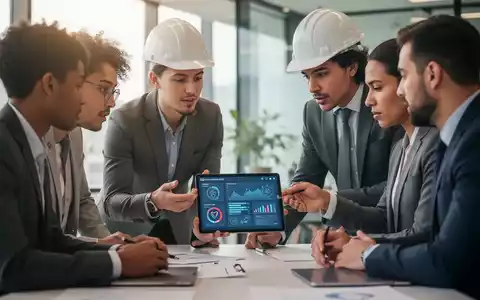 Eine Gruppe von Fachleuten bespricht Arbeitssicherheits- und Gesundheitsmanagementstrategien an einem Tisch mit einem Tablet. - Foto: über boerse-global.de