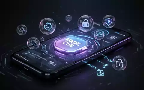 Ein futuristisches Smartphone-Display mit leuchtenden KI-Funktionen, schwebenden App-Blasen und Symbolen für sichere Datenübertragung. - Foto: über boerse-global.de