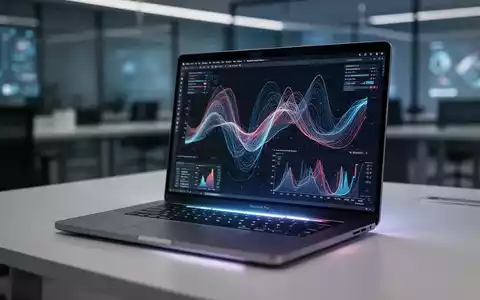 Ein schlankes Apple MacBook Pro 16 mit leuchtendem Bildschirm auf einem modernen Schreibtisch, umgeben von einem unscharfen High-Tech-Büro. - Foto: über boerse-global.de