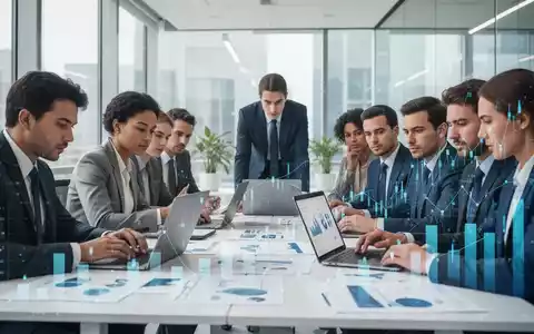 Finanzexperten arbeiten in einem modernen Büro zusammen, mit Laptops und Dokumenten. Subtile digitale Datenvisualisierungen im Hintergrund. - Foto: über boerse-global.de