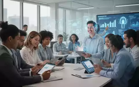 Menschen nutzen digitale Tools und KI-gestützte Anwendungen in einem modernen Büro für betriebliches Gesundheitsmanagement. - Foto: über boerse-global.de