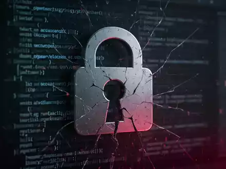 A stylized, ominous digital lock icon with a broken keyhole, symbolizing a security vulnerability or breach in software. - Foto: über boerse-global.de