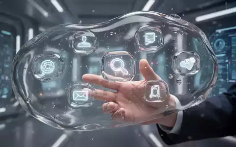 A futuristic digital interface with transparent, liquid glass elements and glowing 3D icons, suggesting advanced Apple design. - Foto: über boerse-global.de