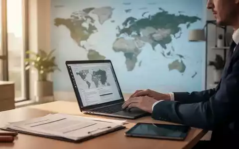 Eine Person arbeitet mit einem Laptop in einem modernen Heimbüro, im Hintergrund eine angedeutete Weltkarte. - Foto: über boerse-global.de