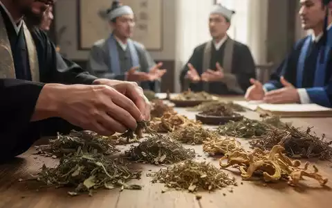 Hände legen sorgfältig traditionelle Heilkräuter und getrocknete Pflanzen auf einem Holztisch aus, im Hintergrund unscharfe Figuren. - Foto: über boerse-global.de