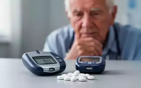 Nahaufnahme eines Blutzuckermessgeräts und Pillen, im Hintergrund eine nachdenkliche ältere Person. Symbolisiert medizinische Forschung zu Diabetes und Alzheimer. - Foto: über boerse-global.de