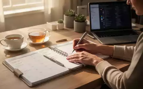 Eine ruhige, organisierte Home-Office-Szene mit einem Schreibtisch, Planer, Teetasse und Laptop bei sanftem Morgenlicht. - Foto: über boerse-global.de
