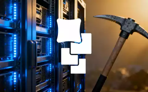 Ein futuristischer Server-Rack mit blauem Licht, der KI-Infrastruktur symbolisiert, im Kontrast zu einem Bitcoin-Mining-Rig. - Foto: über boerse-global.de