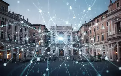 Abstrakte Darstellung von Netzwerkverbindungen und Datenfluss mit subtilen Hinweisen auf italienische Architektur im Hintergrund. - Foto: über boerse-global.de