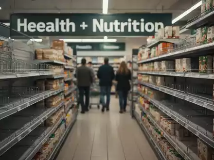 Leere Regale in einem Supermarkt im Bereich für Proteinprodukte, die Engpässe und Preiserhöhungen im Markt widerspiegeln. - Foto: über boerse-global.de
