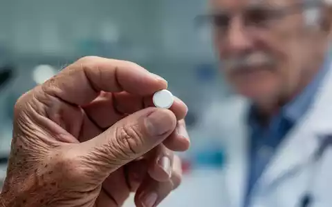 Eine Nahaufnahme der Hand einer älteren Person, die eine einzelne weiße Pille hält, mit einem unscharfen medizinischen Hintergrund. - Foto: über boerse-global.de