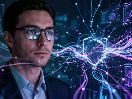Eine Person betrachtet einen Bildschirm mit komplexen digitalen Netzwerken und Datendarstellungen in Blautönen. - Foto: über boerse-global.de