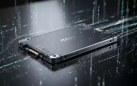 Close-up of a high-performance solid-state drive (SSD) with digital data streams, symbolizing technology and price drops. - Foto: über boerse-global.de