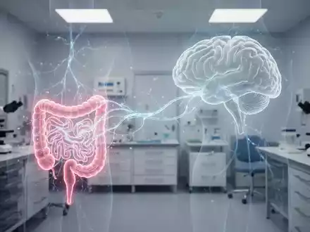 Eine stilisierte Darstellung der Darm-Hirn-Achse, die eine leuchtende neuronale Verbindung zwischen Darm und Gehirn zeigt. - Foto: über boerse-global.de